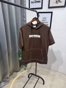 True religion drop shoulder hooded imported tshirt brown