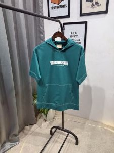 True religion drop shoulder hooded imported tshirt c green