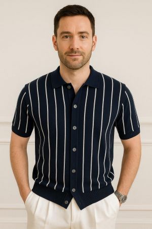 Zar a Knitted Navy Imported Super Premium Collar Shirt F2755-NY