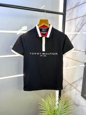 Sale Tommy_Hilfiger Black Polo Premium Collar Neck T-shirt F2578-BL