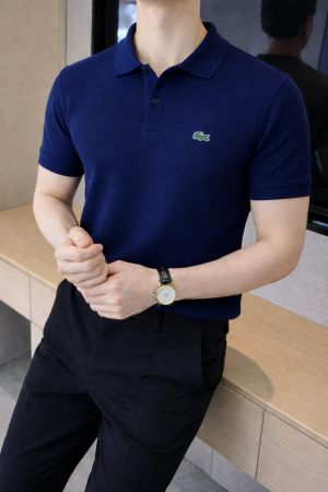 Lacost e Imported knitted Super Premium Navy Collar Neck Polo T-shirt F3466-NY