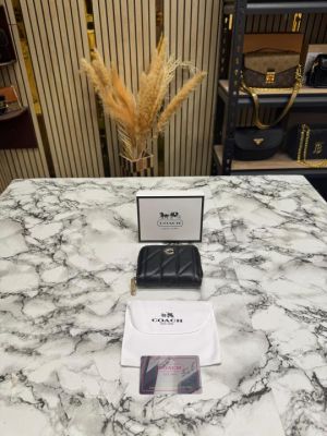 Coac_h Quilted Zipper Wallet Includes Box and Dust Bag (CXD005-Black)