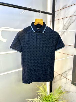 Michael_Kors Monogram Print Navy Polo Premium Collar neck T-shirt F2639-NY