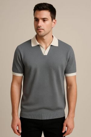 Boss Knitted Polo Grey Super Premium Collar Neck T-shirt F2754-GY