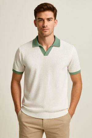 Boss Knitted Polo White Super Premium Collar Neck T-shirt F2754-WH