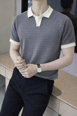 Boss Knitted Polo Grey Super Premium Collar Neck T-shirt F2754-GY