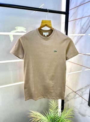 Sale Lacost e Beige Embroidery Logo Round Neck Premium T-shirt F2995-BE