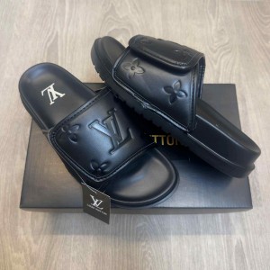 Loui.s Vuitton Monogram Adjust All Black Premium Slides