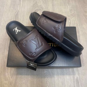 Loui.s Vuitton Monogram Adjust Brown Black Premium Slides