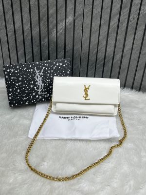 Ysl Sunset White-Gold Small Shoulder Bag With Original Box & Dust Cover