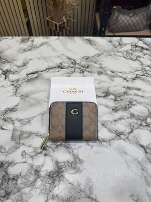 Coac_h Noir Stripe Mini Zipper Wallet With Box (AAA60017) (Coffee)