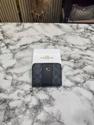 Coac_h Noir Stripe Mini Zipper Wallet With Box (AAA60017) (Black)