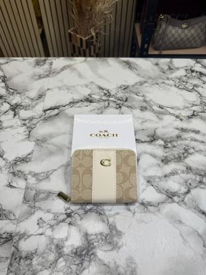 Coac_h Noir Stripe Mini Zipper Wallet With Box (AAA60017) (Coffee)