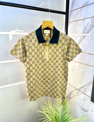 Gucc i Brown Monogram Imported Polo Neck Premium Collar T-shirt F1856-BR
