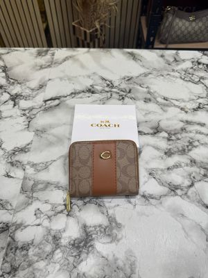 Coac_h Noir Stripe Mini Zipper Wallet With Box (AAA60017) (Brown)