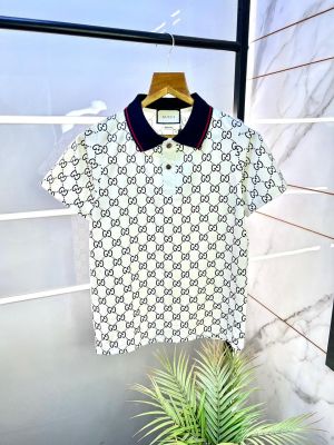 Gucc i White Monogram Imported Polo Neck Premium Collar T-shirt F1856-W3