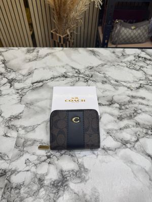 Coac_h Noir Stripe Mini Zipper Wallet With Box (AAA60017) (Coffee)