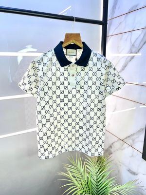 Gucc i White Monogram Imported Polo Neck Premium Collar T-shirt F1856-W2