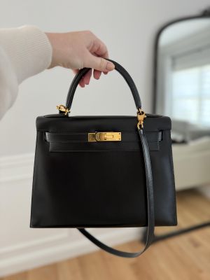  HERME.S KELY 28 SELLIER BAG BLACK LEATHER PREMIUM WITH OG MAGNETIC BOX