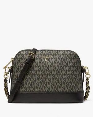 Michael_Kors Jet Set Charm Logo Dome Saffiano Leather Crossbody Bag (Black-23032)