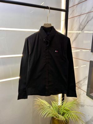 Tommy_Hilfiger Black Embroidery Logo Oxford Lycra Premium Shirts F2626-BL
