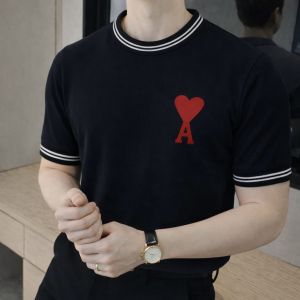 Ami Logo Imported Black knitted Polo Super Premium Round Neck T-shirt F3478-BL