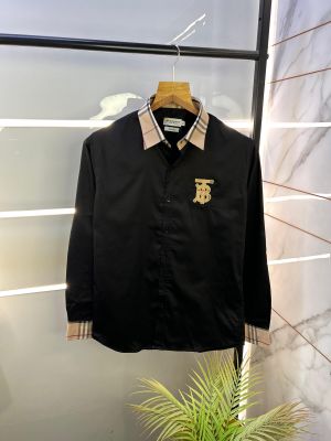 Burberr y Black Premium Embroidery Logo Shirt With Brand Box Packing And Carry Bag F2249-BL
