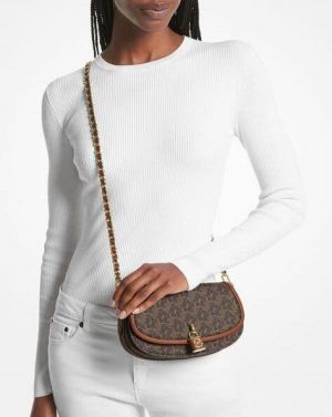 Michael_Kors Mila Empire Signature Logo Shoulder Bag With Damage Box And Dust Bag (Brown)