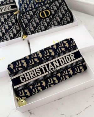 CHRISTIAN DIO_R PREMIUM LONG WALLET WITH OG BOX AAA 2301 BLUE 