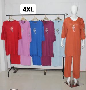 Long night suit full sleeve with embroidery balloon sleeve