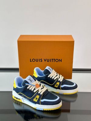 Louiis Vuittton Lv Trainer Blue Calf Leather Double Box Sneaker Made In Italy