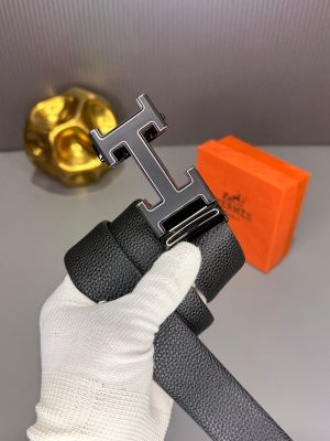 Herme_s black auto lock belt with silver buccal HM-579 with og box 