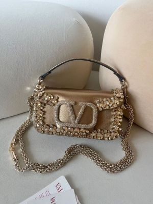 Valentino_ Garavani Loc shoulder bag featuring a crystal-embellished VLogo Signature element and decorative stone appliqu Bag with Box premium quality