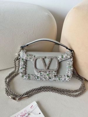 Valentino_ Garavani Loc shoulder bag featuring a crystal-embellished VLogo Signature element and decorative stone appliqu Bag with Box premium quality