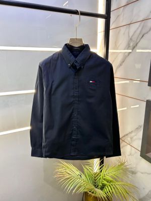 Tommy_Hilfiger Navy Embroidery Logo Oxford Lycra Premium Shirts F2626-NY