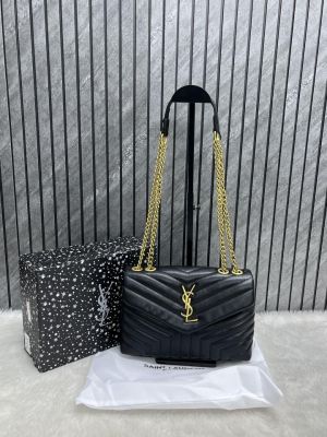 YSL Saint Laurent Loulou Quilted Soft Leather Shoulder Bag Chain Strap With OG Box Dust Cover Y8802 BlackGold