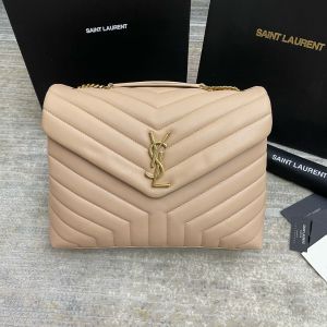 YSL Saint Laurent Loulou Quilted Soft Leather Shoulder Bag Chain Strap With OG Box Dust Cover Y8802 Apricot Gold