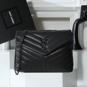 YSL Saint Laurent Loulou Quilted Soft Leather Shoulder Bag Chain Strap With OG Box Dust Cover Y8802 Black Black