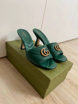 Gucci_GG_Marmont_Green_Mules_Sandal_Heel_For_Women_With_Original_Box_And_Carry_Bag