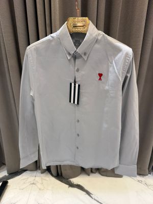 NO RETURN SALE CONFIRM ORDERS ONLY AMI PARIS GREY PREMIUM SHIRT SEMI LINEN FABRIC FULL COMFORT