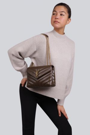 YSL Saint Laurent Loulou Quilted Soft Leather Shoulder Bag Chain Strap With OG Box Dust Cover Y8802 Coffee Gold