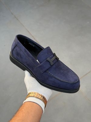 Herme s Premium Suede Loafer Navy