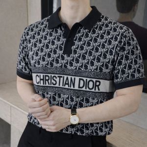 Christian Dio r Imported knitted Monogram Super Premium Black Collar Neck Polo T-shirt F3481-BL