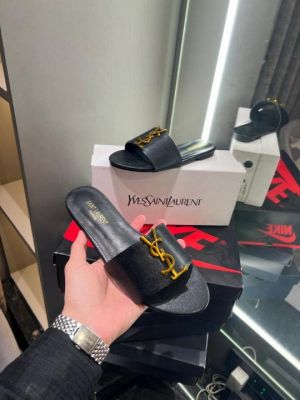 YSL Saint Laurent Premium Flats With OG Box & Dust Bag & Carry Bag (Black - 1101)