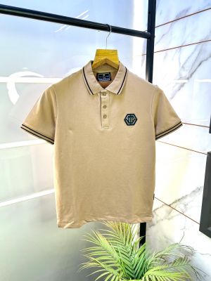 Philip Plein Polo Metal Logo Brown Premium Collar Neck T-shirt F2671-BR