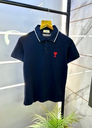Ami Navy Polo Premium Collar Neck T-shirt F2806-NY