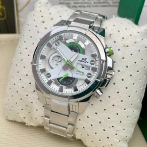 EDIFICE CASIO SILVER WHITE CHRONOGRAPH WATCH PREMIUM QUALITY