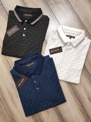 Michael_Kors Monogram Print Black Polo Premium Collar neck T-shirt F2247-BL