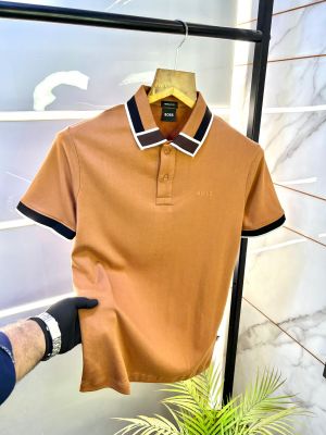 Sale Hugo_Boss Brown Polo Premium Collar Neck T-shirt F2651-BR1