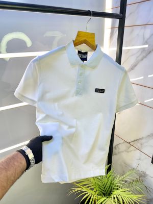 Versace Navy Imported Metal Logo Collar Neck Premium Polo T-shirt F2638-NY